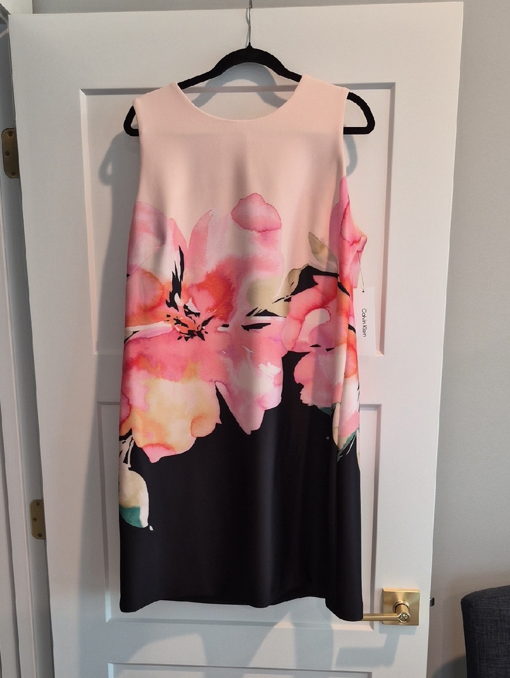 Calvin Klein Pink & Black Floral Midi Dress Size 16 NWT